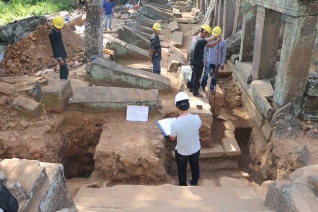 Archaeological excavations around causeway of east of prasat ruom